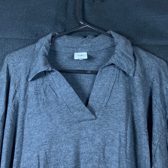 CAbi Womens Shirt Gray Collared V Neck Long Sleeve 4258 Stretch Small - Picture 2 of 12